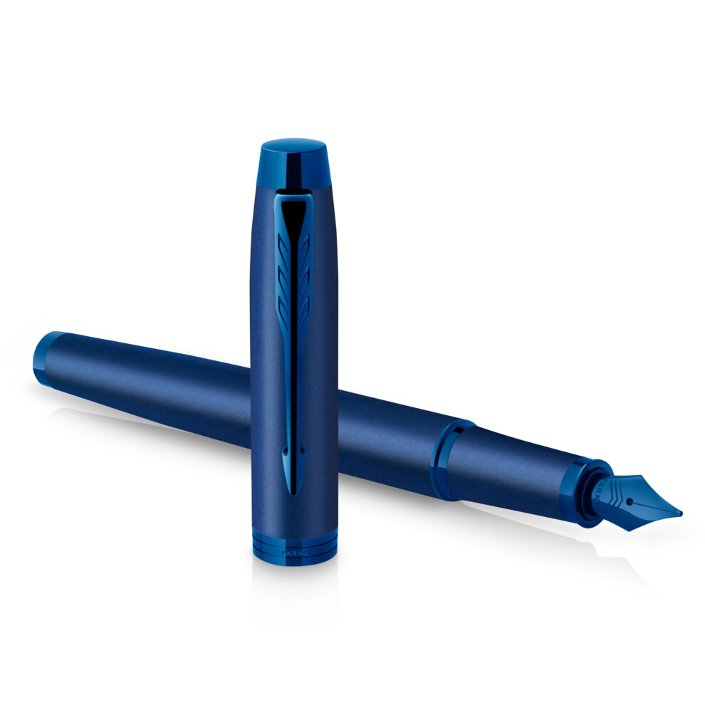 Parker Im Monochrome Fountain Pen | Finish And Trims | Medium Nib | Ink | Gift Box Blue