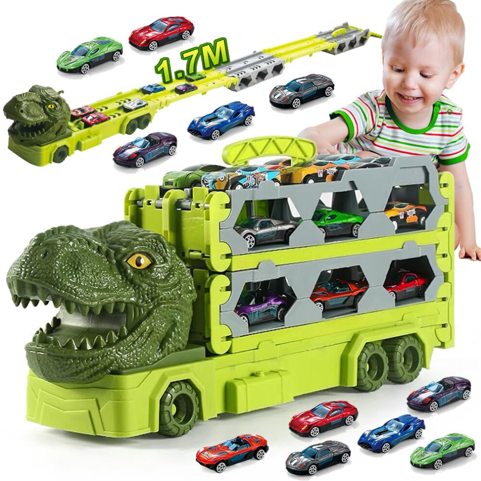 VATOS Transport Truck Toys Cars for Boys Ages 3 4 5 6 7 8, Portable Dinosaur Race Track Truck Toy Car with 6 Race Cars, Best Gift Carrier Truck-image-OPC-PK66F2K-NEW