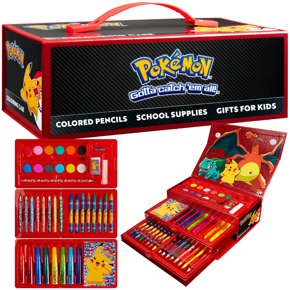 Pokémon Pokemon Art Supplies Set With Colouring Pencils Felt Tip Pens Watercolour Paints Wax Crayons For Drawing Painting Set Pikachu Travel Art Set Anime