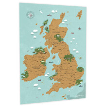 Scratch Off Map UK and Ireland A2 Travel Planner Poster with Illustrated Landmarks by Uncover Maps - Unique Camper Van Accessory, Classroom Map or