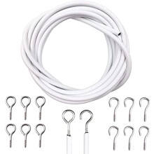 D.A.Y. Republic 4 Meter Curtain Wire Cord with 8 Pairs of Hooks & Eyes, Multi-Purpose Voile Wire Cable, Cut to Size, Perfect for Hanging up Net