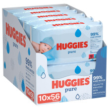 Huggies Pure Baby Wipes - Pack of 10 (10 x 56 Packs, Total 5