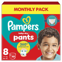 Pampers Baby-Dry Nappy Pants Size 8, 117 Nappies, 17kg+, Mon