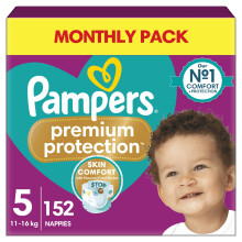 Pampers Premium Protection Size 5, 152 Baby Nappies, 11kg-16