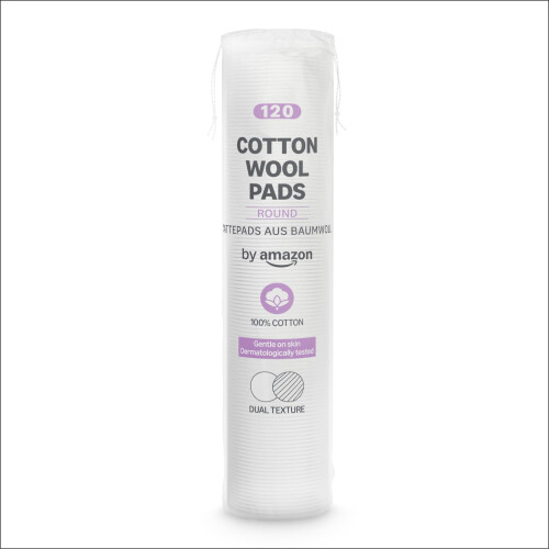 by Amazon Cotton Wool Pads, Dual Texture, 100% Cotton, 120 P