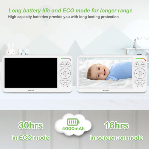Blemil BabyMonitor with Camera and Audio, 6'' IPS Screen Bab 2