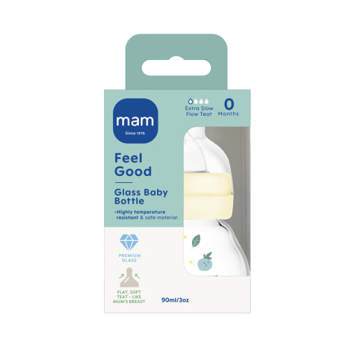MAM MAM Feel Good Glass Bottle | 1 Pack (1 x 90ml) | Extra Slow 1