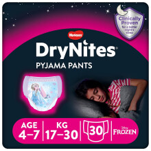 HUGGIES DryNites Pyjama Pants, Girl's 4-7 Years (17-30KG), 3