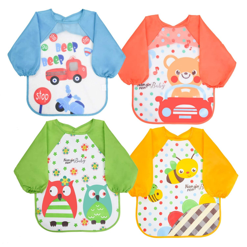 Vicloon Bibs With Sleeves, 4 Pcs Eva Unisex Feeding Baby Bib