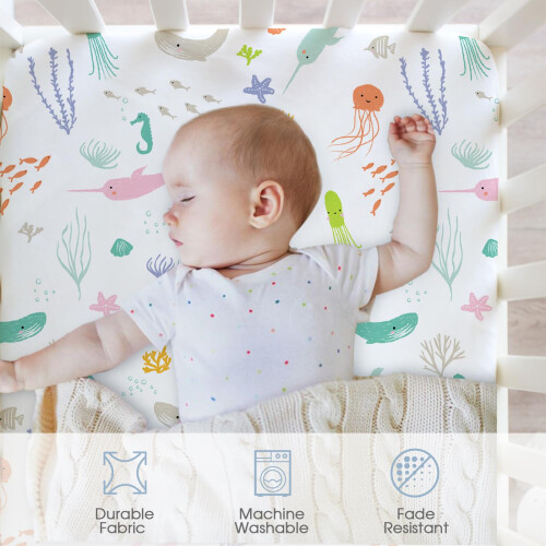Cot Bed Sheets Fitted – 4 Pack Baby Sheets, Soft Microfibre, 1