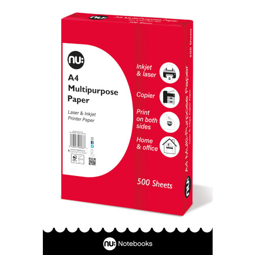 nu: A4 Multi-Purpose Printer Paper | White | 500 Sheets | Smooth 2