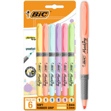 BIC Highlighter Grip Pastel, Highlighter Pens with Adjustable Chisel