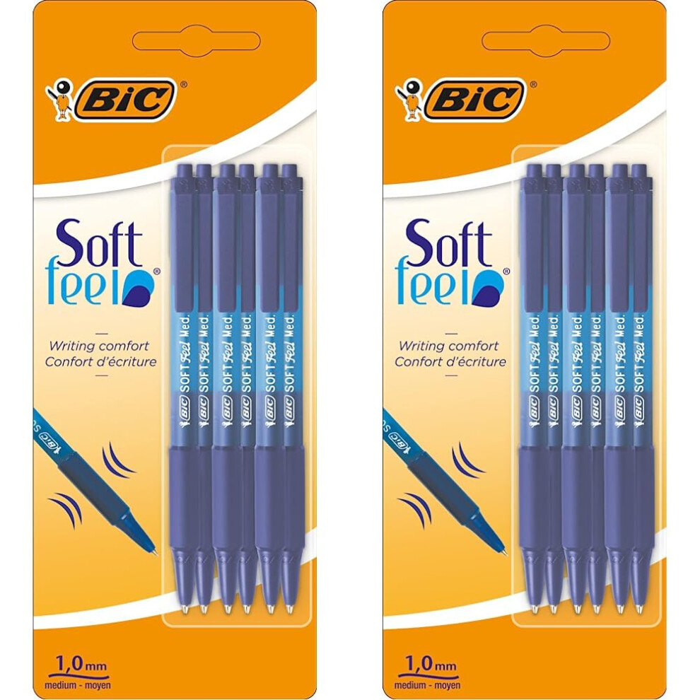 Bic Soft Feel Ballpoint Pens, Retractable Pens, Ideal For School And Blue