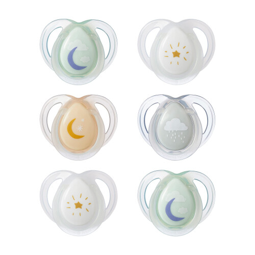 Tommee Tippee Tommee Tippee Nighttime Soothers, 0-6m, 6 Pack, Glow in The