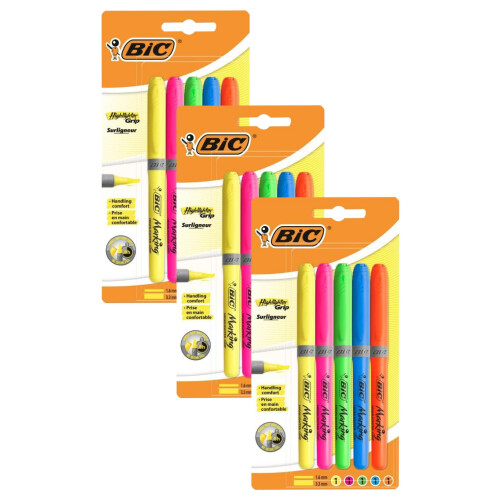 BIC Bic Highlighter Grip, Highlighter Pens with Chisel Tip, Long-lasting,