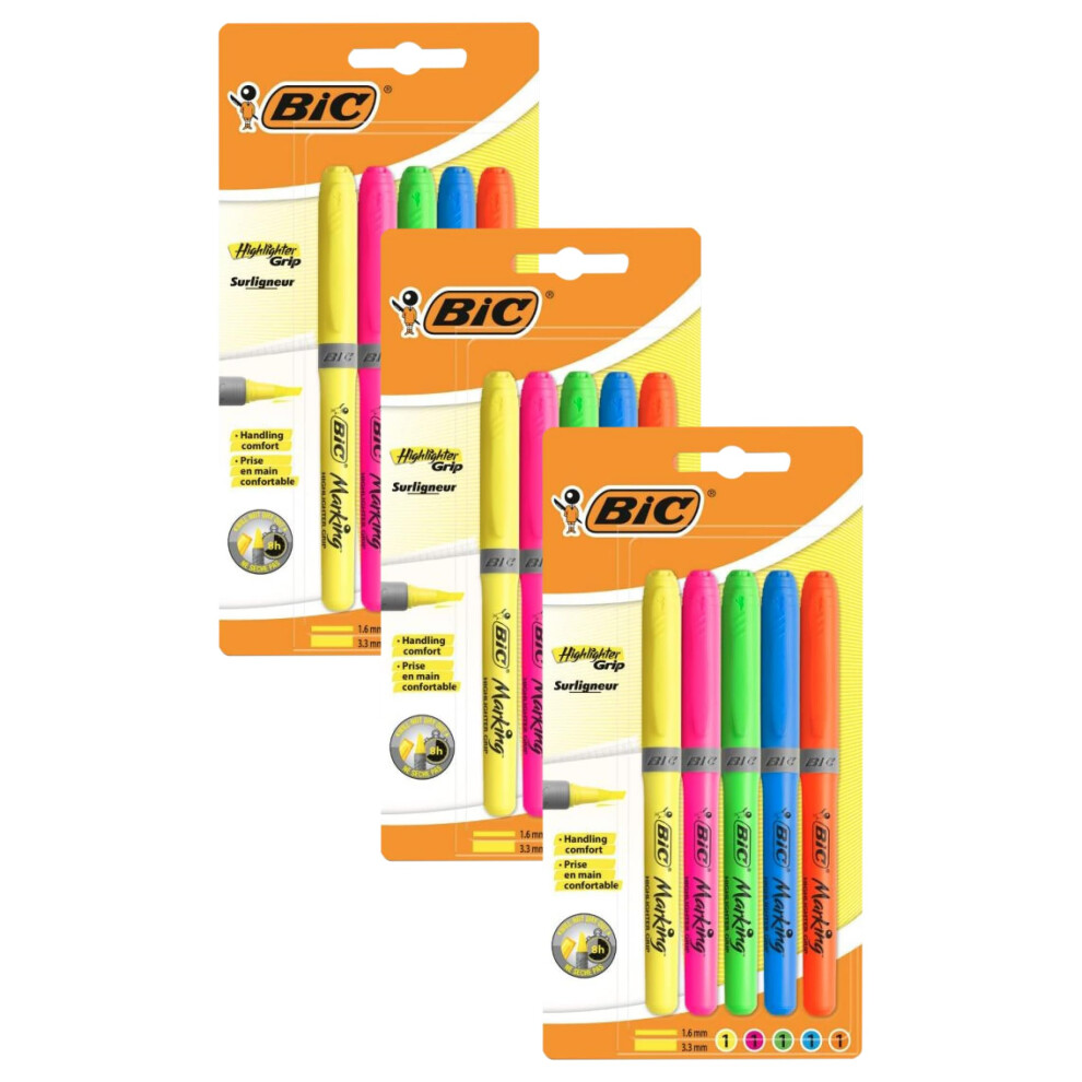 Bic Highlighter Grip, Highlighter Pens With Chisel Tip, Long-Lasting,