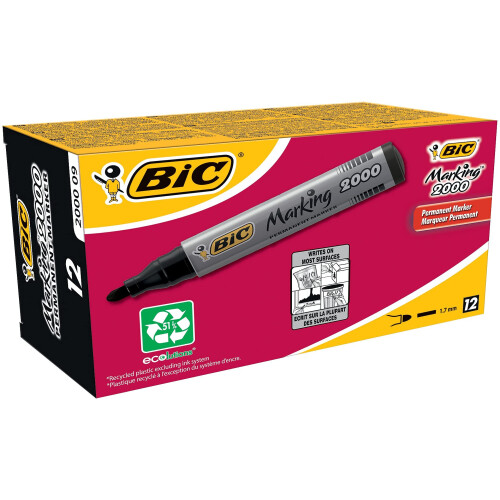 BIC Bic Marking 2000 ECOlutions Permanent Markers, Black, Box of 12 2