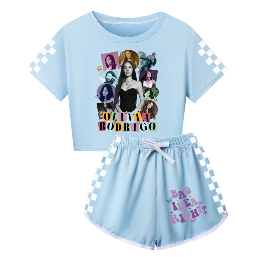 (Light Blue, 130cm) Rodrigo Olivia Pattern Child Short Sleeved Shirt Shorts Clothing Fashion Suit-image-OPC-PK66YJK-NEW