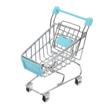 Mini Shopping Cart Toy - Blue Metal Mini Grocery Cart for Kids - Small Supermarket Hand Truck with Handle