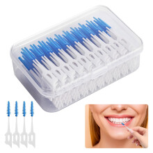 Interdental Brushes 220 Pieces Blue Silicone Toothbrushes Portable Floss Picks for Braces Oral Care Gap Cleaning Tools