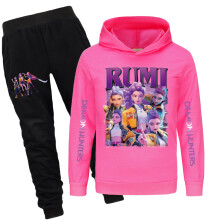 (Ros Red, 120cm) Demon Hunters Kpop Pattern Kids Hoodie Pants Set Cartoon Gift Fashion Clothing