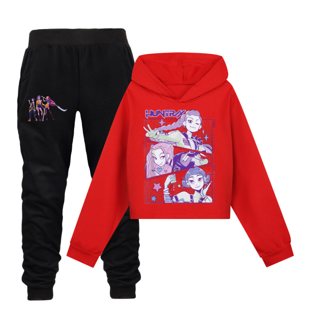 (Red, 150cm) Kpop Hunters Demon Print Kids Long Sleeves Hoodie Trousers Fashion Set Clothing-image-OPC-PK67CY6-NEW