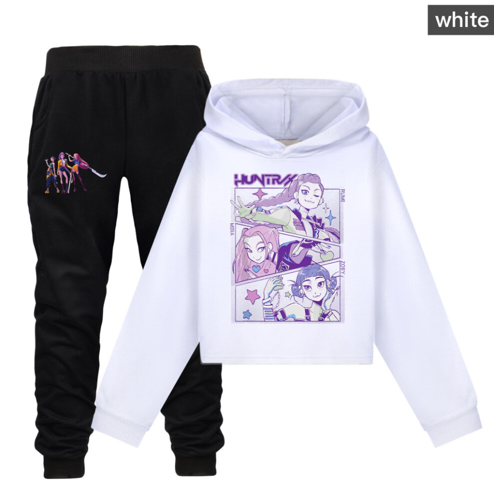 (White, 140cm) Kpop Demon Hunters Print Kids Long Sleeves Hoodie Trousers Clothing Fashion Set-image-OPC-PK67DX5-NEW
