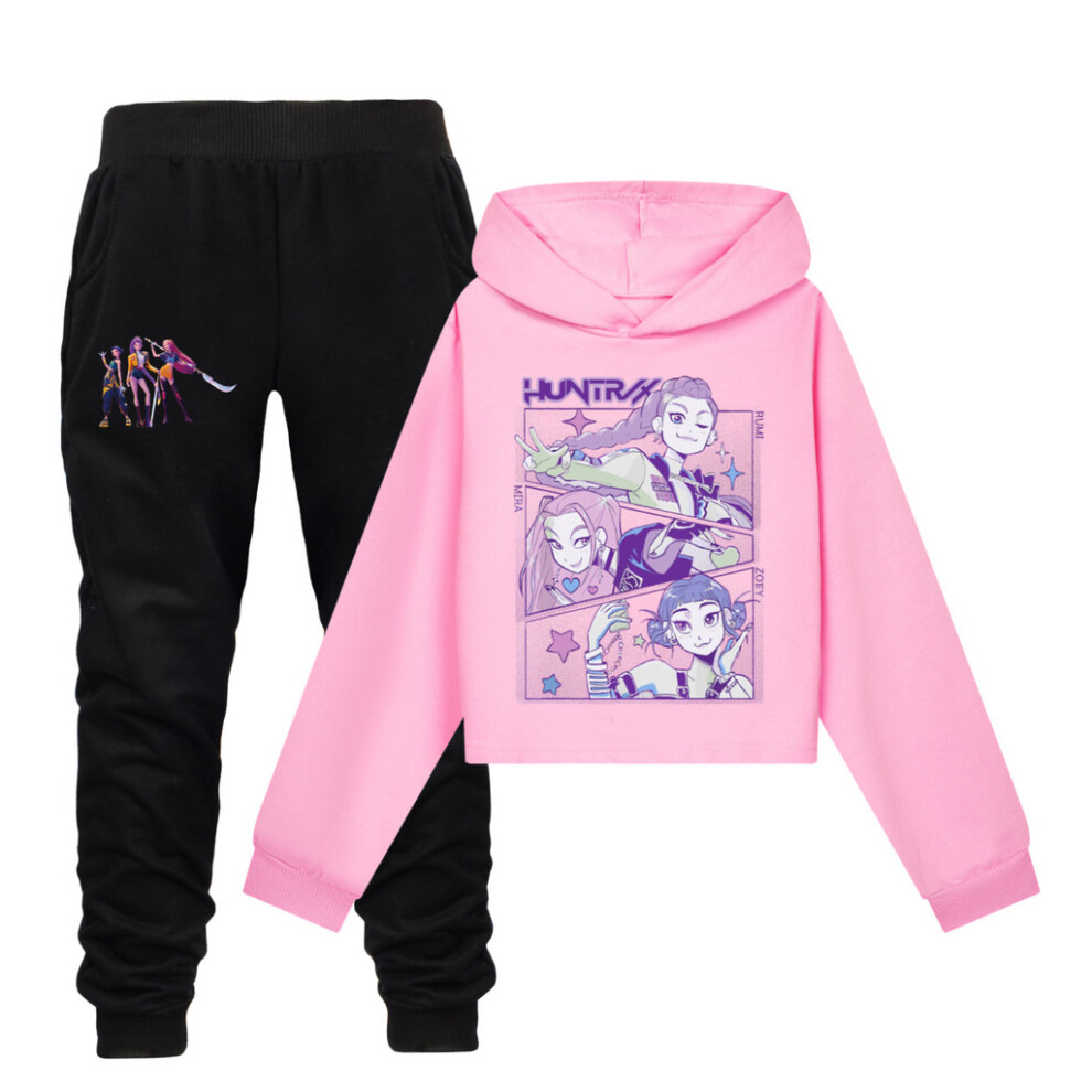 (Pink, 140cm) Hunters Demon Kpop Print Kids Long Sleeves Hoodie Trousers Fashion Clothing Set-image-OPC-PK67FDJ-NEW