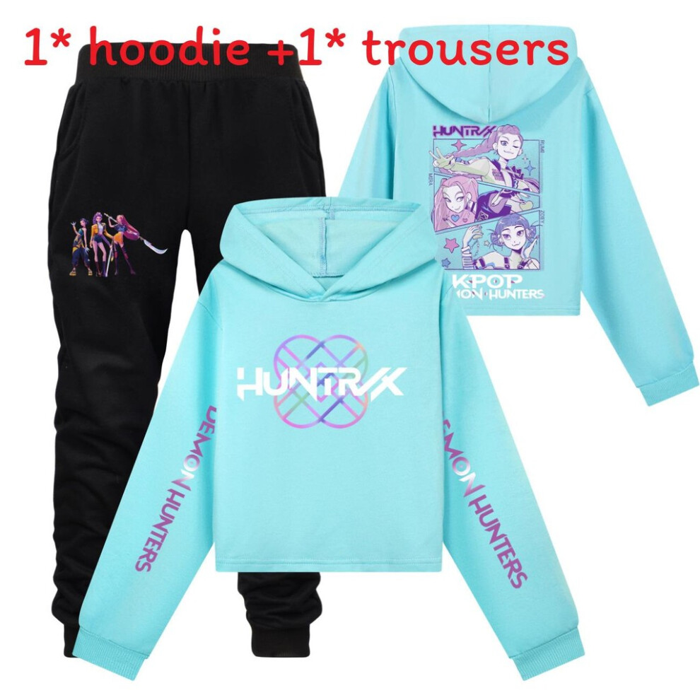 (Blue, 170cm) Kpop Demon Hunters Kids Long Sleeved Sweatshirt Pants Set Gift Fashion Clothing-image-OPC-PK67FRB-NEW
