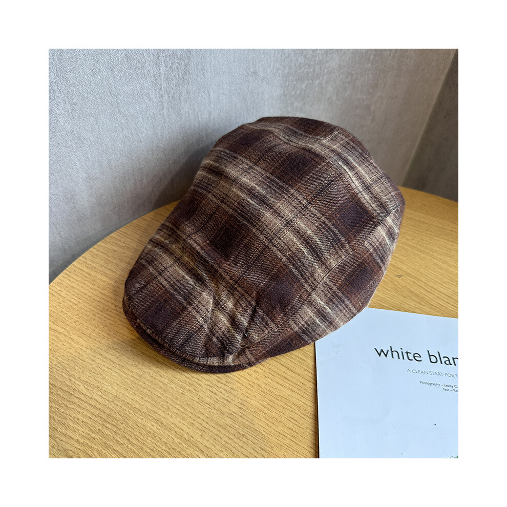 (Brown) Duckbill Retro Gingham Cap Beret With Ventilation And Sun Protection Women For-image-OPC-PK67N26-NEW