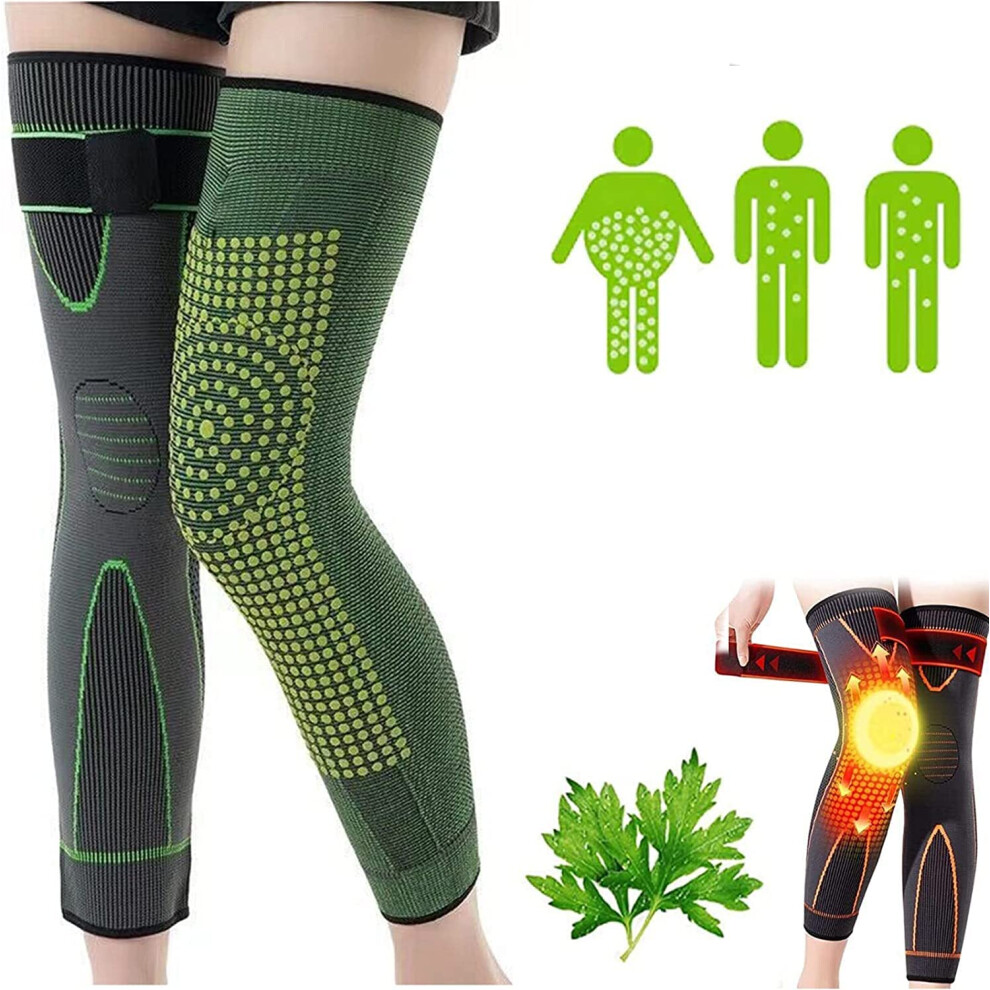 Green Tourmaline Acupressure Self-Heating Knee Sleeve For Detox & Shaping, Mugwort Knee Pads, Large Size