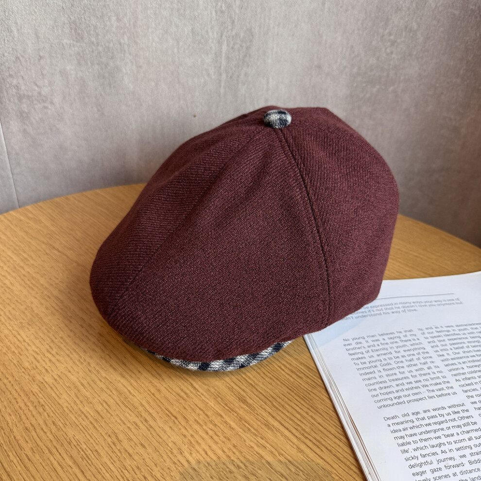 (WineRed) Stylish Cap Newsboy Women Casual Breathable Beret Hat With Plaid Brim Wide-image-OPC-PK67NFC-NEW