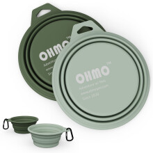 OHMO Collapsible Dog Bowl(2 Pack  Camo&Light Green 12oz/400ml) Premium Silicone Pet Water Bowls for Cats & Dogs  Portable Dog Travel Bowls Foldable fo