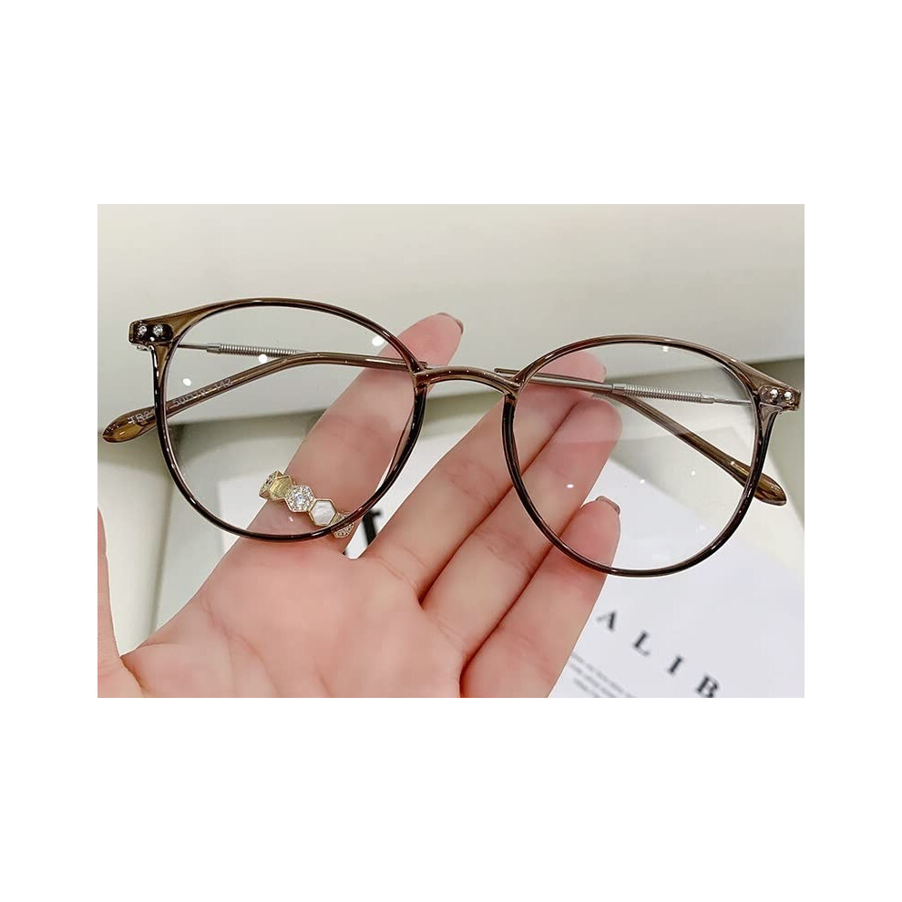 Brown Oversized Round Reading Glasses For Men And Women Retro Oval Anti-Blue Light Computer Readers +3.00 Size Anti-Glare