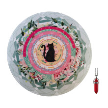 Pendulum Board Mat, Astrology Pendulum Diagram Mat, 21.6 cm Round Black Cat Design for Divination and Meditation