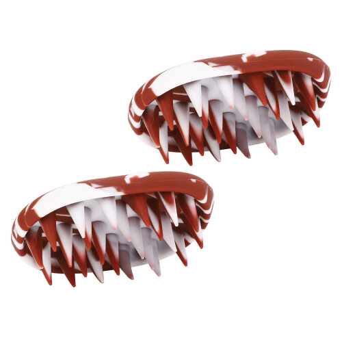2pcs Brown White Scalp Scrubber Oval Shape Elastic 2