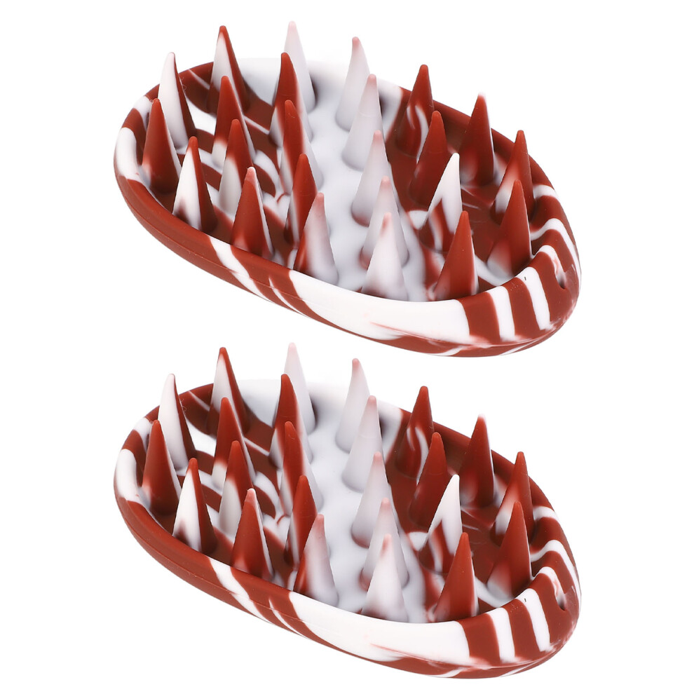 2pcs Brown White Scalp Scrubber Oval Shape Elastic