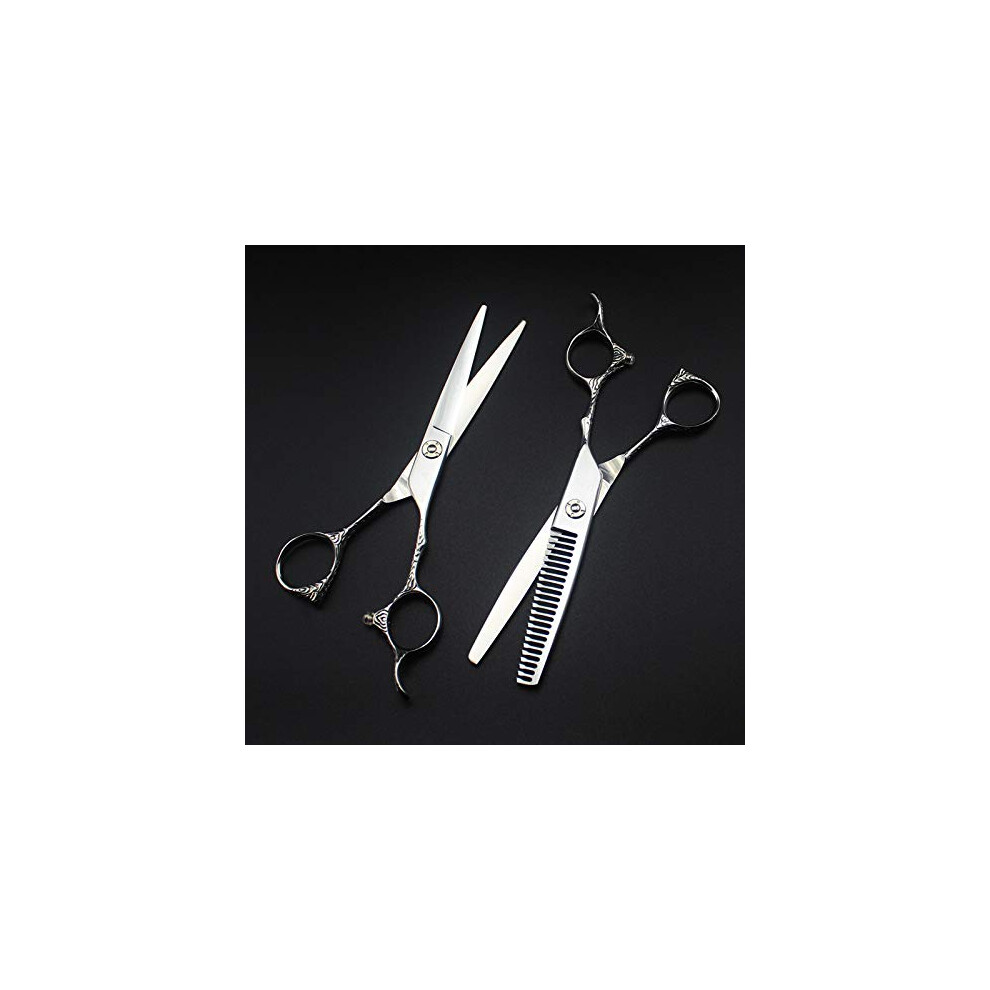 Hair Scissors 6 Inches Professional Japan 440C Thinning Scissors With Flower Handle Set Hairdressing Scissors Haircut Set