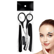 Eyebrow Trimmer Scissors Set, 3-Piece Stainless Steel Eyebrow Scissors with Comb, Razor, Tweezers, Black