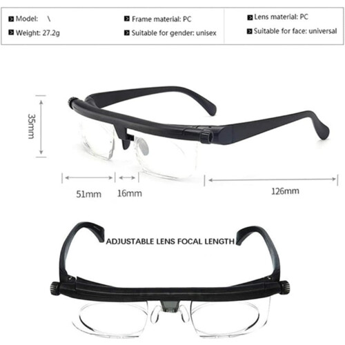 Adjustable Focus Glasses for Close and Long Vision, Dial Adjustable Reading Glasses, Unisex, 1 Piece 1