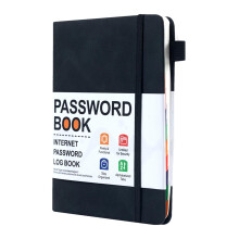 Password Management Book - Alphabetical Password Organizer with Recovery Prompts, Black Cover, Compact Size