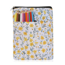 Book Cover with Daisy Embroidery, Durable PVC Book Sleeve with Zip and Front Pockets, Washable 28 x 21 cm (Yellow)