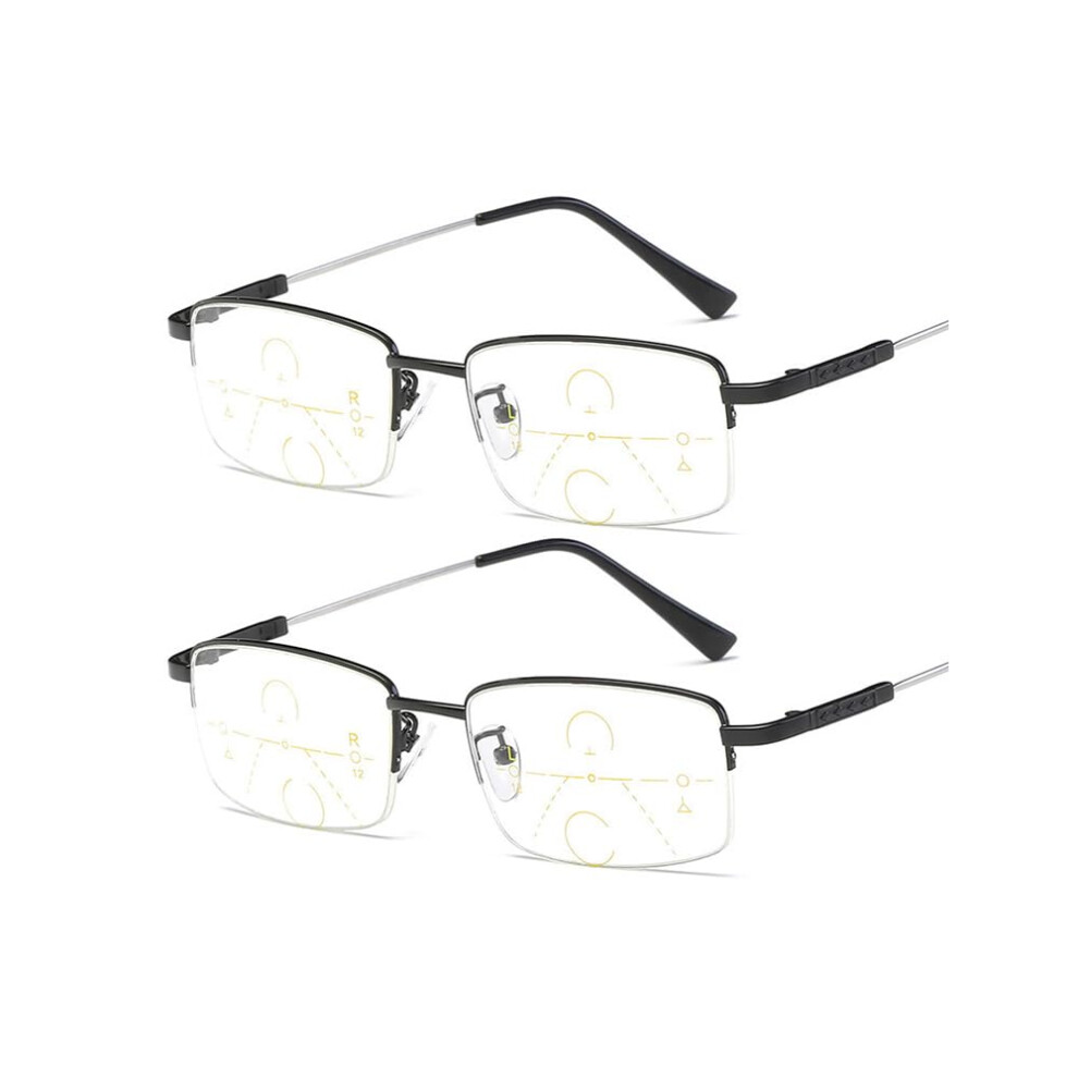 Black Progressive Multifocus Reading Glasses For Men, Dual Use +2.00 Intelligent Near And Far Vision