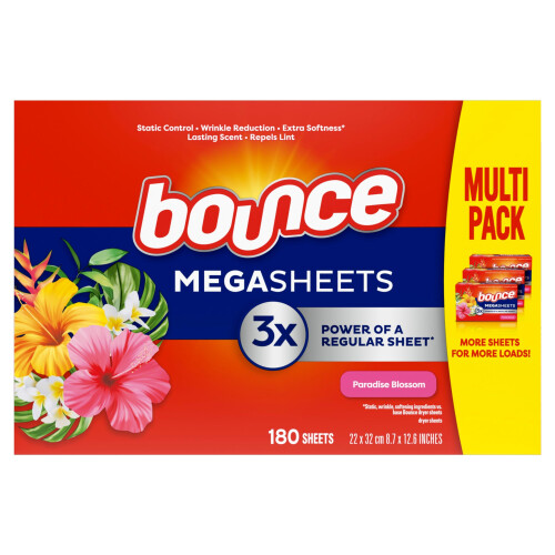 Bounce Mega Dryer Sheets Paradise Blossom 180 Count Sheets Bounce Sheets