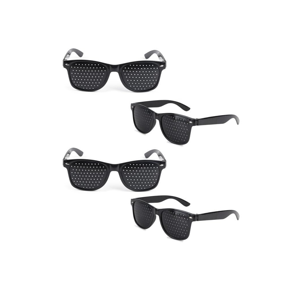 Set of 4 Grid Glasses for Eye Training, Foldable Pinhole Glasses for Eye Gymnastics, Black Multidot Design