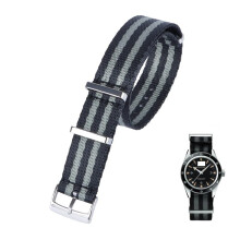 20mm High Density Nylon Strap for Omega Speedmaster 007 and Seiko, Military Style Seat Belt Bracelet, Schwarz/Grau