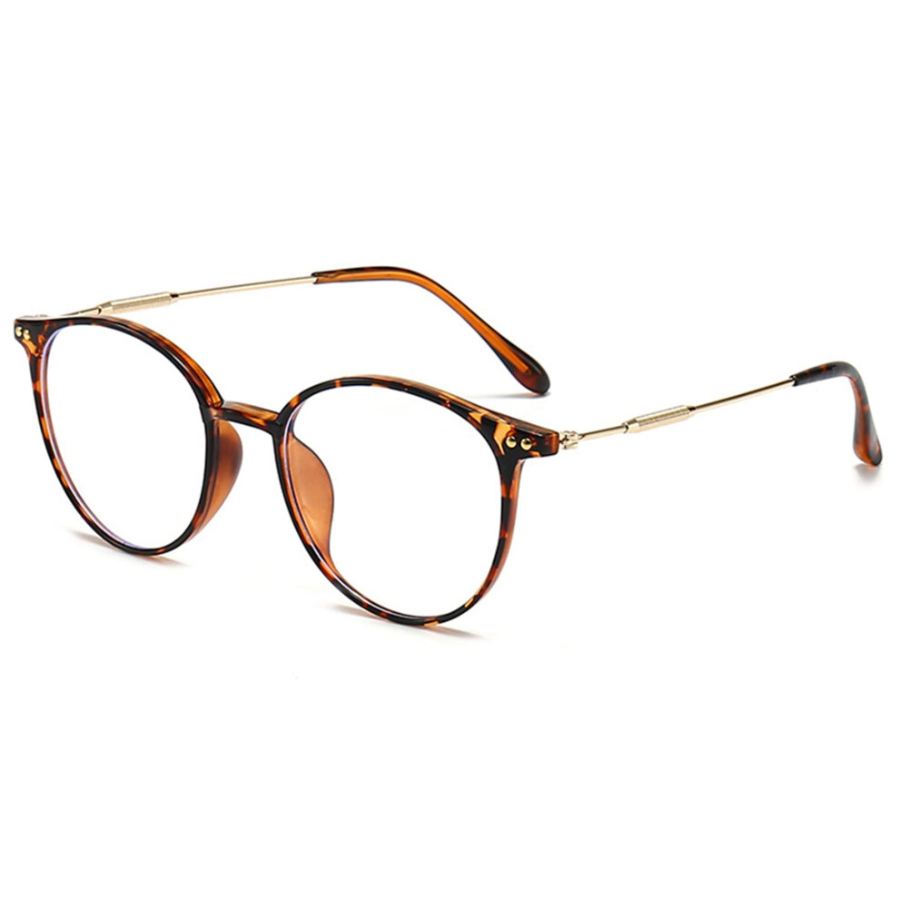 Fashion Reading Glasses with Blue Light Filter for Women and Men, Round UV400 Anti Fatigue Leopard Pattern Frame, 0.0 Dioptres