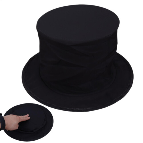 Wizard Magic Hat Foldable Black Cylinder with Feather, Secret Compartment for Magic Props Demonstration, 12-Inch Size