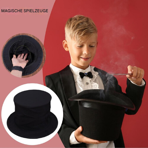 Wizard Magic Hat Foldable Black Cylinder with Feather, Secret Compartment for Magic Props Demonstration, 12-Inch Size 1
