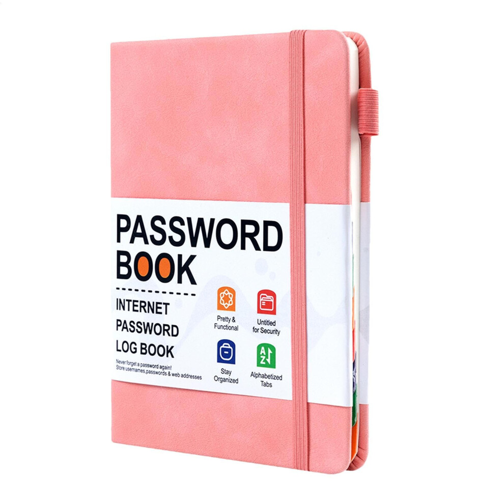 Password Logbook - Secure Website Password Keeper with Alphabetic Tabs, Pocket Notebook for Important Contacts, Pink Color-image-OPC-PK68PG2-NEW